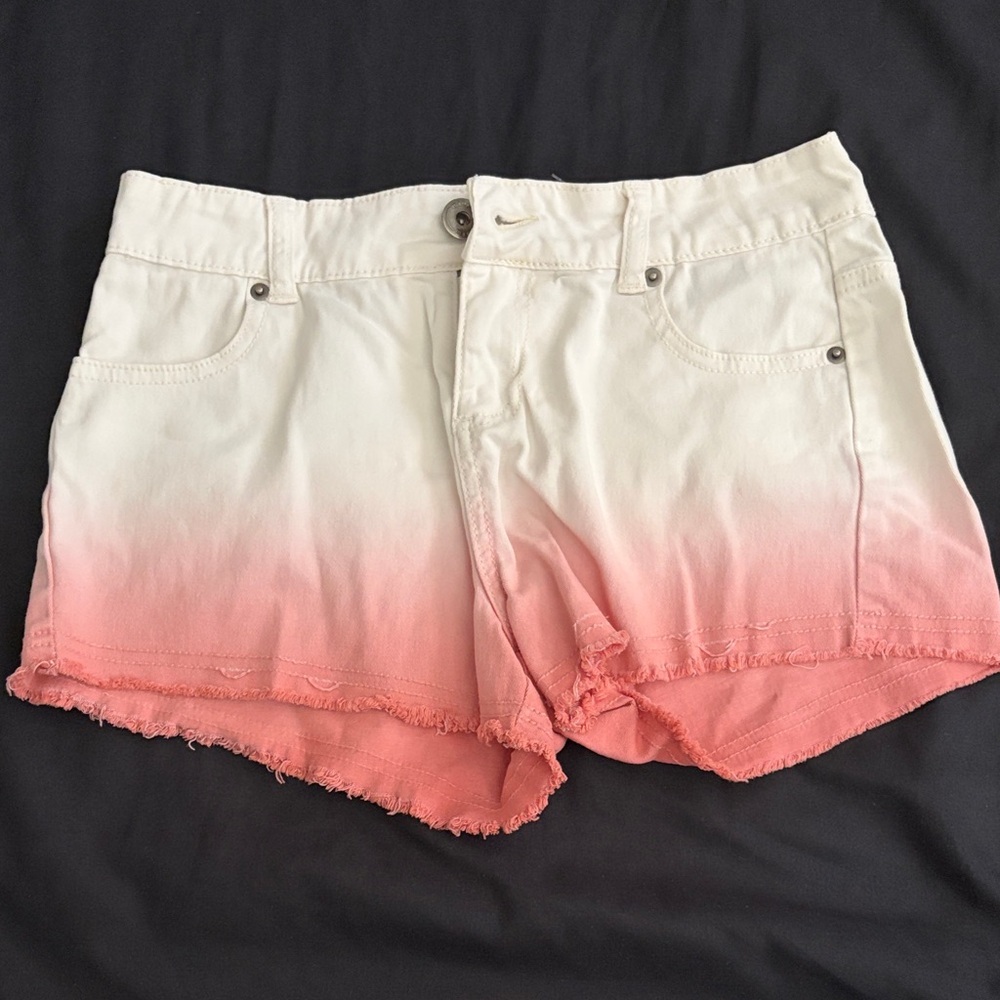 mine White to Coral Ombre Denim Shorts